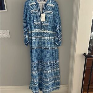 Hale Bob Blue and White Long Sleeve Dress